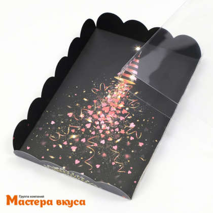 Упаковка для пряников и печенья с прозр. крышкой 220*150*30 мм  (Праздничный салют), черная
