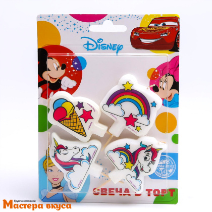 Свечи  ЕДИНОРОГ и РАДУГА, (набор 4 шт), h-5см