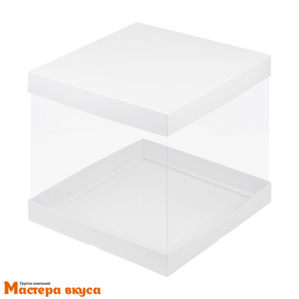 Короб для торта с прозрачными стенками ПРЕМИУМ, 235*235*220 мм (белый) (5-д) РК