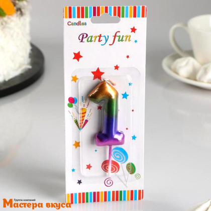 Свеча-цифра "Акварель", разноцветная - 1  (h-5,5см)