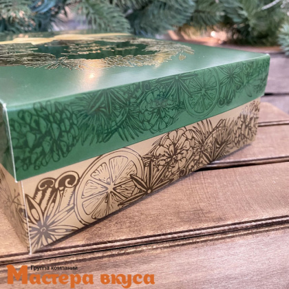 Упаковка для сладостей крышка/дно 210*150*57 мм  (Merry Christmas зеленая)