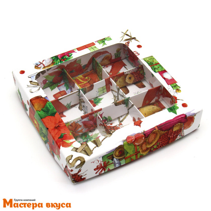 Упаковка для конфет  9 шт с окном 155*155*30мм (XMAS) (5-д)