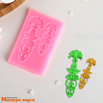 Молд силиконовый ЛЕПНИНА - ЦВЕТОЧНЫЙ УЗОР, 2 фигуры,  7,7*5*0,5 см