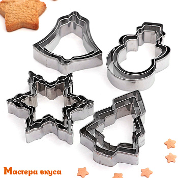 Набор вырубок металл  РОЖДЕСТВО снеговик, снежинка, елка, колокольчик, (набор 12 шт)