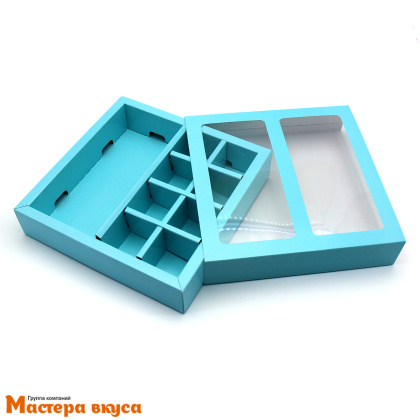 Упаковка для конфет  8 шт и плитки шоколада с обечайкой 177*178,5*38,5мм,  (голубой)