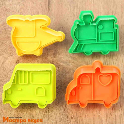 Вырубка-плунжер с выталкивателем МАШИНКИ, ~5*6 см, (набор 4 шт)