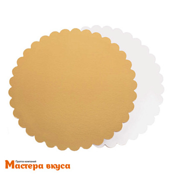 Подложка ФИГУРНАЯ картон круг 1,5 мм золото/белая, D280 мм