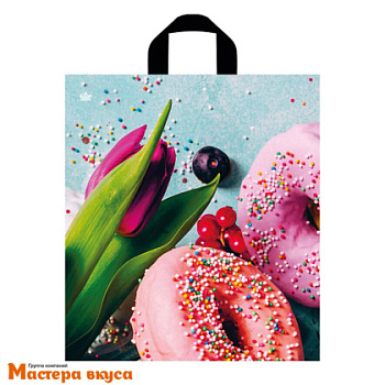 Пакет полиэтиленовый с петлевыми ручками 380*450 мм, "Тюльпан и пончики"