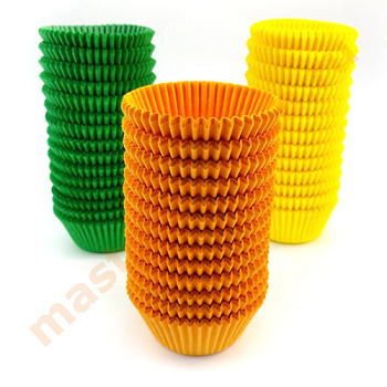 Капсула  бумажная цветная "Тарталетка" круглая (желт, зел, оранж) 50*30 мм 45 гр/м, (упак 1000 шт)