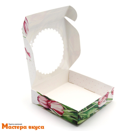 Упаковка для пряников и печенья с окном 11,5*11,5*3 см  (Тюльпаны)