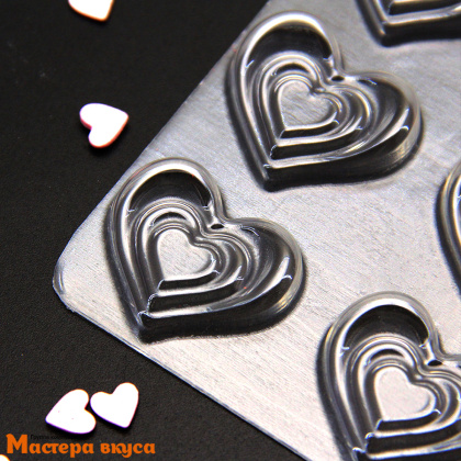 Форма для шоколада пластиковая СЕРДЦА, (10 ячеек) 145*73 мм 