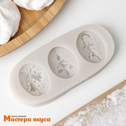 Молд силиконовый НОВОГОДНИЙ (3в1 колокольчик, елка, трость), ~10,5*4,5 см