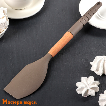 Лопатка силиконовая с деревянной ручкой 32 см, "Брауни"