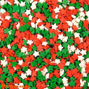 Посыпка ЗВЕЗДЫ Красные-Белые-Зеленые (мини), 25 гр