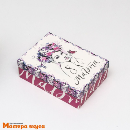 Упаковка для сладостей крышка/дно 240*170*80 мм  (Весенний портрет. 8 марта)