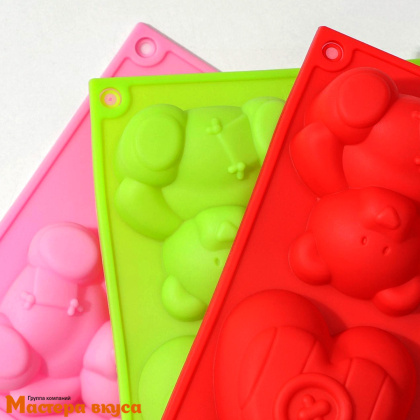 Форма силиконовая МИШКА И СЕРДЦЕ, (4 ячейки) 17*15 см