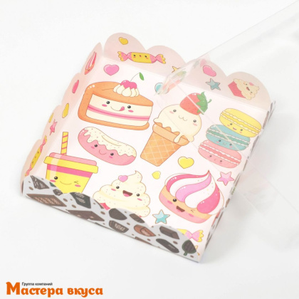 Упаковка для пряников и печенья с прозр. крышкой 120*120*30 мм  (Сладкая вечеринка)