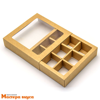 Упаковка для конфет  9 шт с обечайкой 137*137*37мм, (крафт)