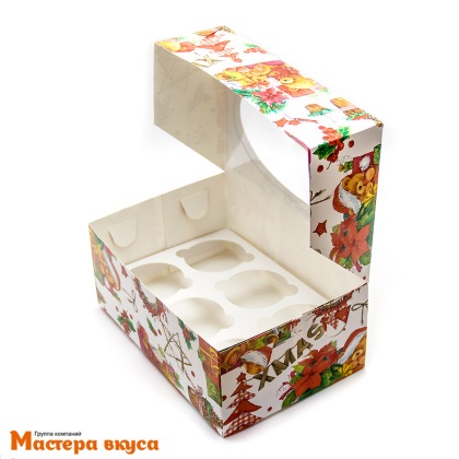 Коробка для  6 капкейков с окном, 235*160*100 мм  (XMAS) (2-д)