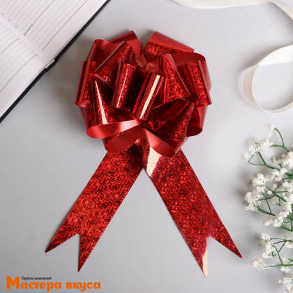 Бант-шар  КРАСНЫЙ голография, (ш 5 см) d~15 см