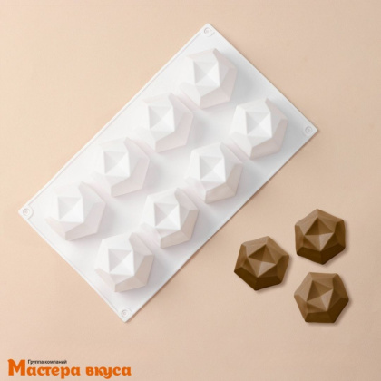 Форма силиконовая, для муссовых десертов ГРАНИ, (8 ячеек) D~6,4см h~4,5см (29,5*17,2 см "Konfinetta"
