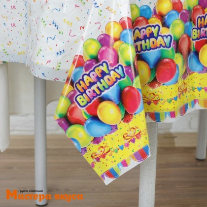 Скатерть полиэтиленовая, 120*180 см, 35 мкм, "Happy Birtday"
