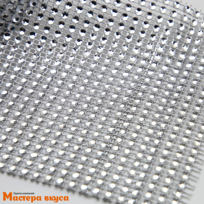 Лента  декоративная h~12см, со стразами СЕРЕБРО, -1м