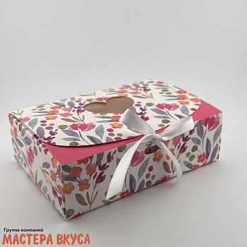 Упаковка для сладостей с лентой 165*115*50 мм (Розовые цветы)