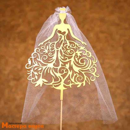 Топпер акриловый НЕВЕСТА, золото-серебро (с фатой), ~22*16,4 см