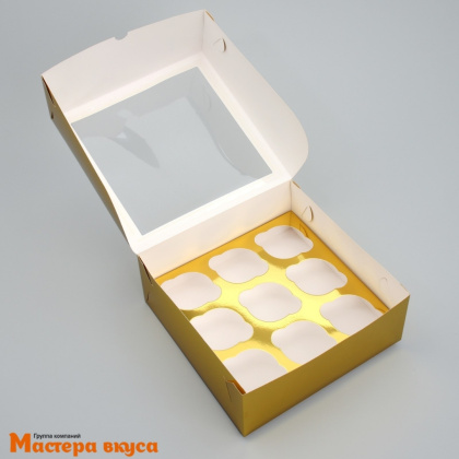 Коробка для  9 капкейков с окном, 250*250*100 мм С Новым Годом)