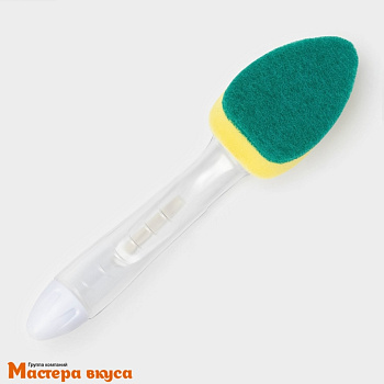 Губка для посуды поролоновая, с ручкой дозатором Доляна 24*5,5*8 см 