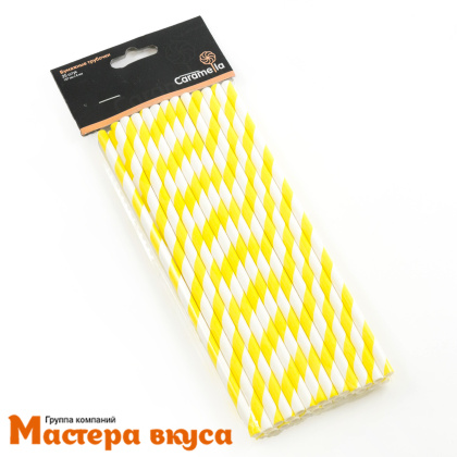 Трубочки бумажные, 20 см (упак 25 шт)  Бело-желтые