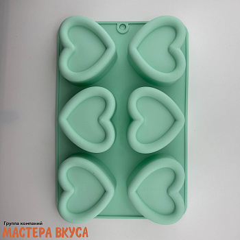 Форма силиконовая, для муссовых десертов СЕРДЦЕ, (6 ячеек) 14,4*21,8 см 