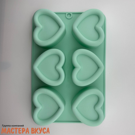 Форма силиконовая, для муссовых десертов СЕРДЦЕ, (6 ячеек) 14,4*21,8 см 