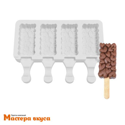 Форма для мороженого силиконовая (эскимо) РОМАНТИКА, (4 ячейки) 6,2*4 см