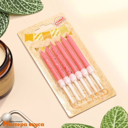 Свечи набор, Блестящая вечеринка, розовые, (набор 6 шт), h-7 см