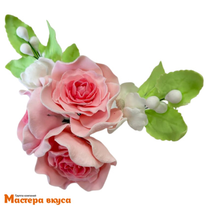 Сахарное украшение букет РОЗА РОЗОВАЯ (3 цветка), длина ~20см