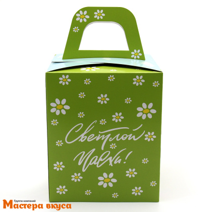 Коробка под кулич и пряничный домик с окном и ручкой, 15*15*18 см (Пасхальные кролики)