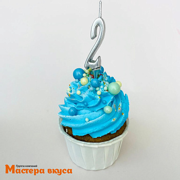 Свеча-цифра "МИНИ", серебро - 2  (h-4.5см)