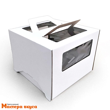 Короб для торта с окном и ручками 280*280*200 мм, белый 