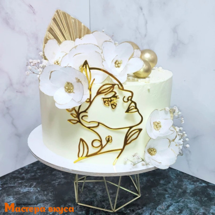 Зеркальное украшение КОНТУР ЛИЦА (ДЕВУШКА С ЦВЕТАМИ), золото, ~11*15 см (без палочки)