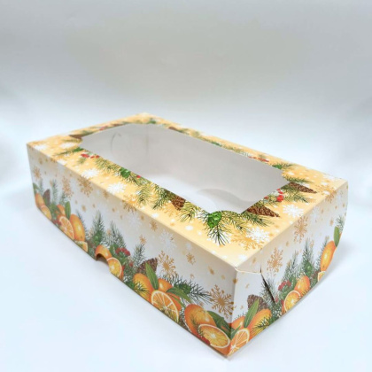 Упаковка для зефира и печенья с окном 250*150*70 мм  НГ (Цитрусовый праздник)