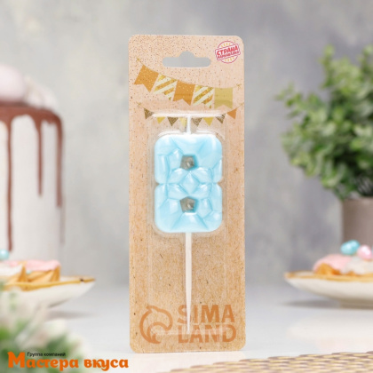 Свеча-цифра "Лёд", голубая - 8  (h-4,8см)