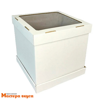 Короб для торта с окном 260*260*300 мм, белый, STRONG Window White 