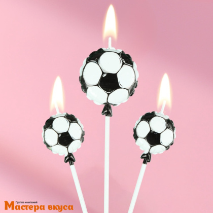 Свечи  ФУТБОЛЬНЫЕ МЯЧИ, (набор 3 шт), h-5 см