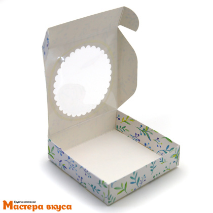 Упаковка для пряников и печенья с окном 11,5*11,5*3 см  (Цветы черника)