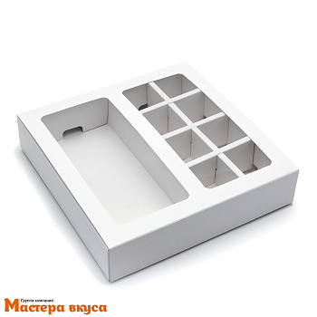 Упаковка для конфет  8 шт и плитки шоколада с обечайкой 177*178,5*38,5мм, (белый)