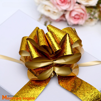 Бант-шар  ЖЕЛТЫЙ голография, (ш 5 см) d~15 см