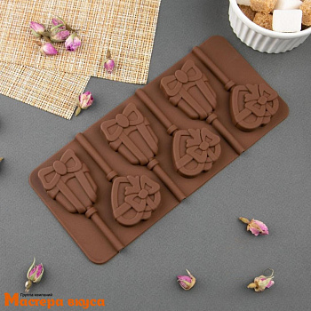 Форма для леденцов силиконовая  ПОДАРОК С БАНТИКОМ, (6 ячеек) 21,2*9,8*1 см