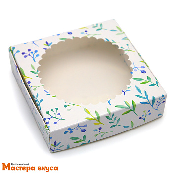 Упаковка для пряников и печенья с окном 11,5*11,5*3 см  (Цветы черника)